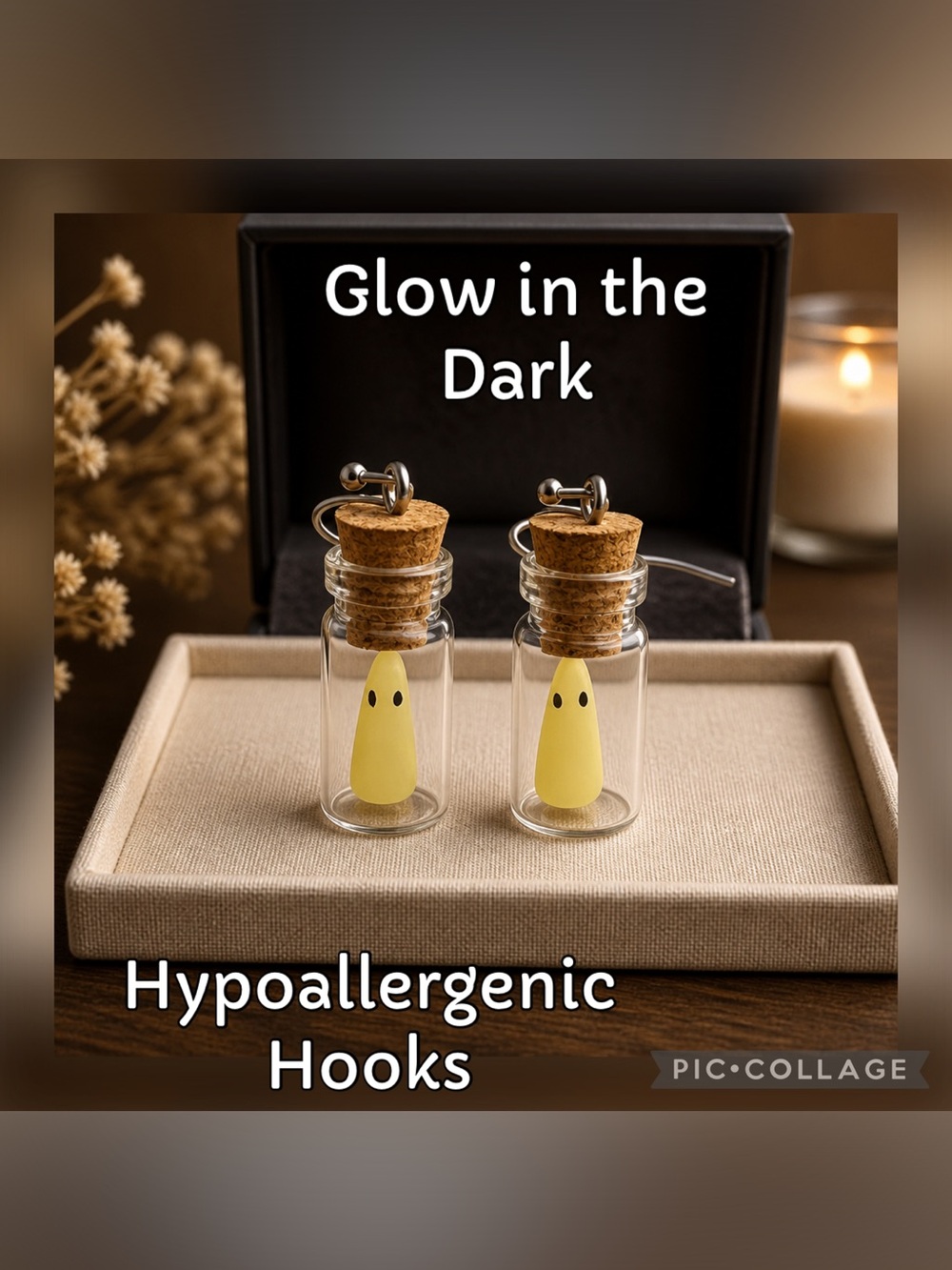 Glow-in-the-Dark Ghost Bottle Earrings - hypoallergenic hooks